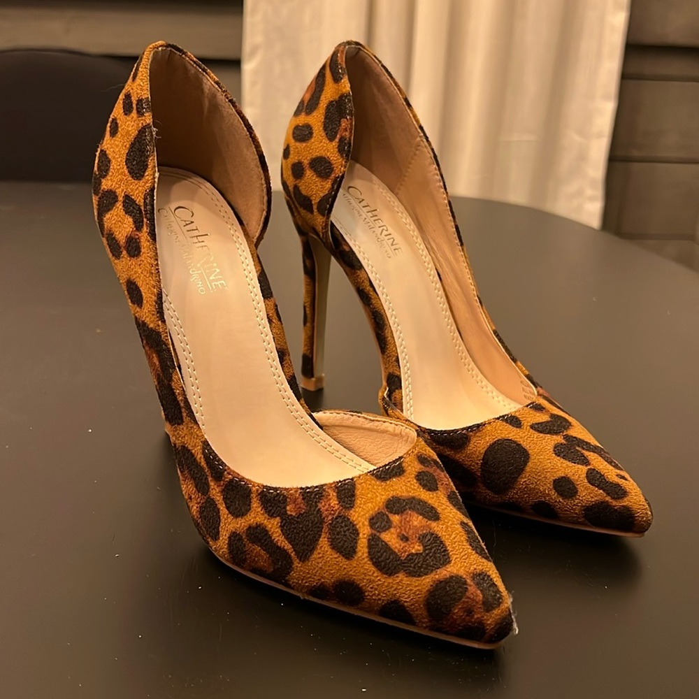 Suede Leopard Print High Heels - EUC